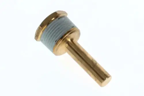 Bronzene Drossel von Bosch mit Gewinde, zylindrischer Form und gerilltem Körper. Geeignet für Anwendungen im Bereich der Flüssigkeitsleitung.